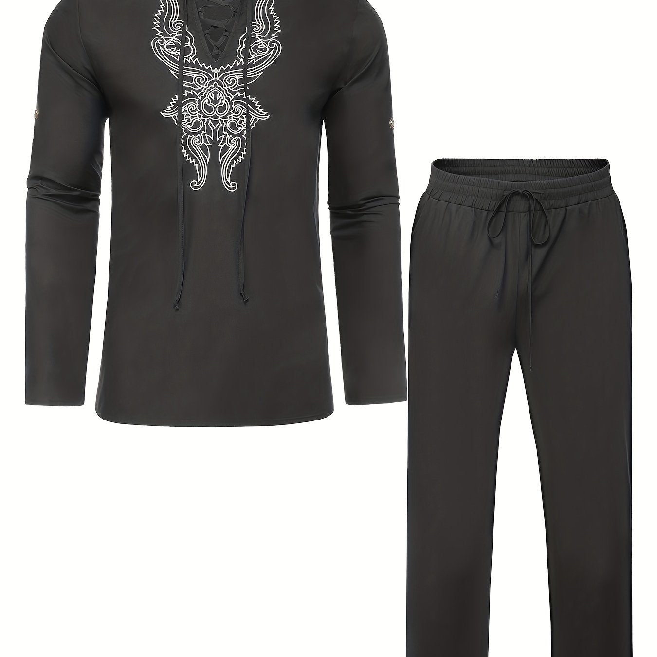 Boho Style Embroidery Men's 2-Piece Outfits Set