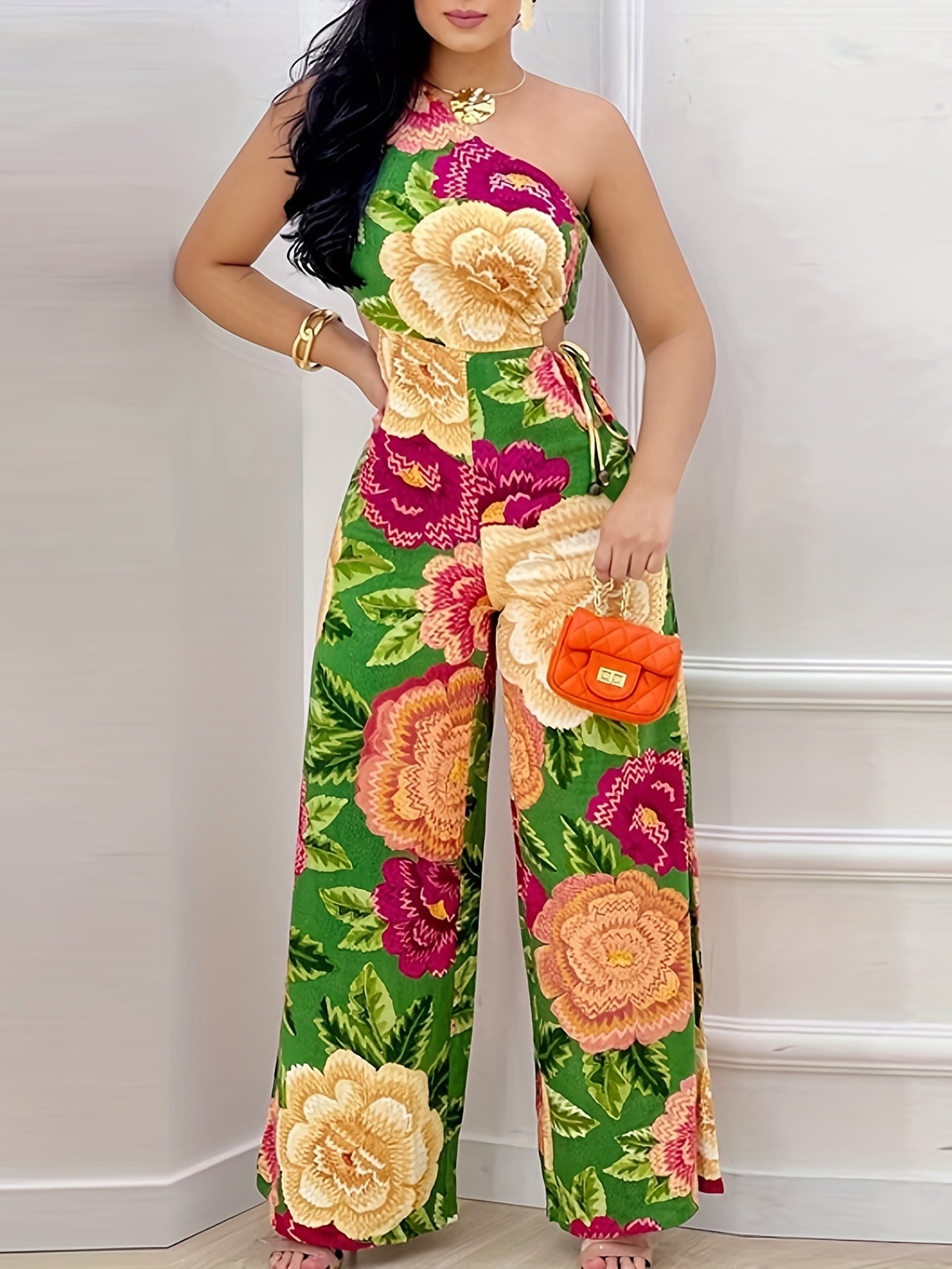 Floral One Shoulder Jumpsuit Summer Women's Clothing