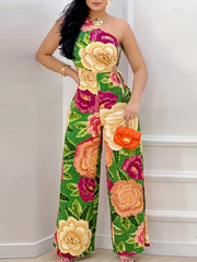 Floral One Shoulder Jumpsuit Summer Women's Clothing