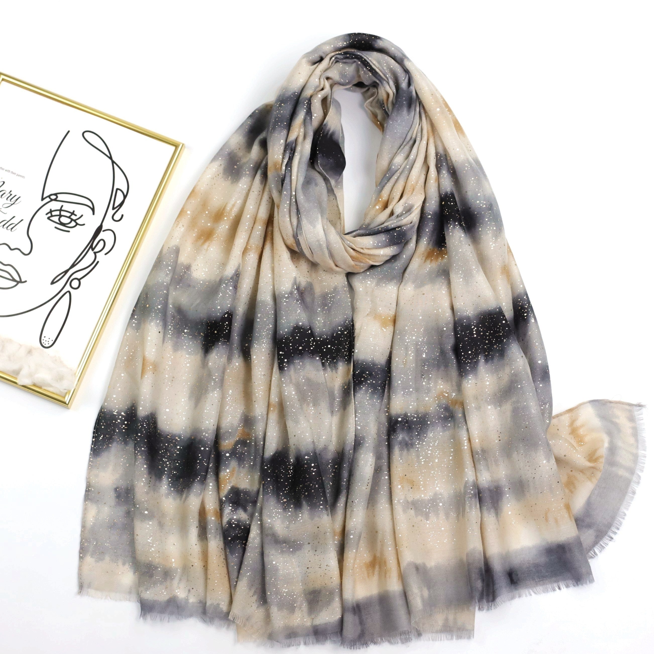 Tie Dye Scarf Block Frayed Edge Shawl Windproof Head Wrap