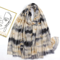 Tie Dye Scarf Block Frayed Edge Shawl Windproof Head Wrap