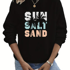 Coconut Tree & Letter Print Sweatshirt for Women