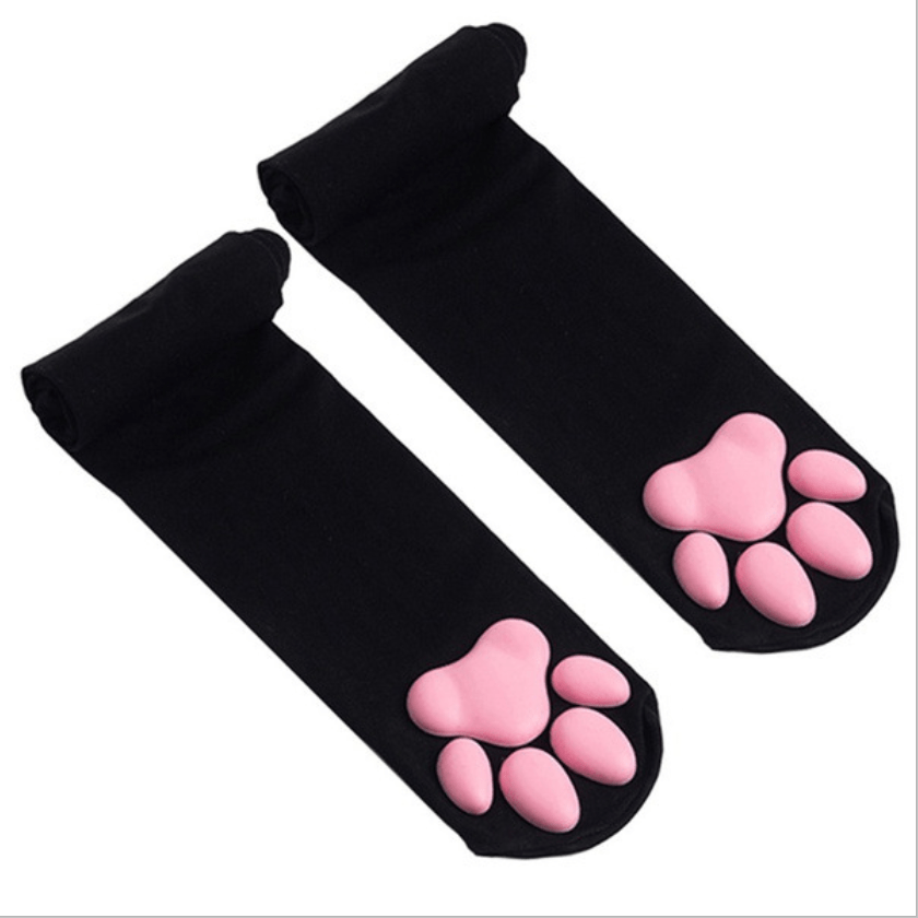 Women's Cat Paw Pad Thigh High Socks 3D Kitten Claw Stockings