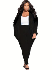 Women's Plus Size Solid Cardigan & Leggings Outfits Set