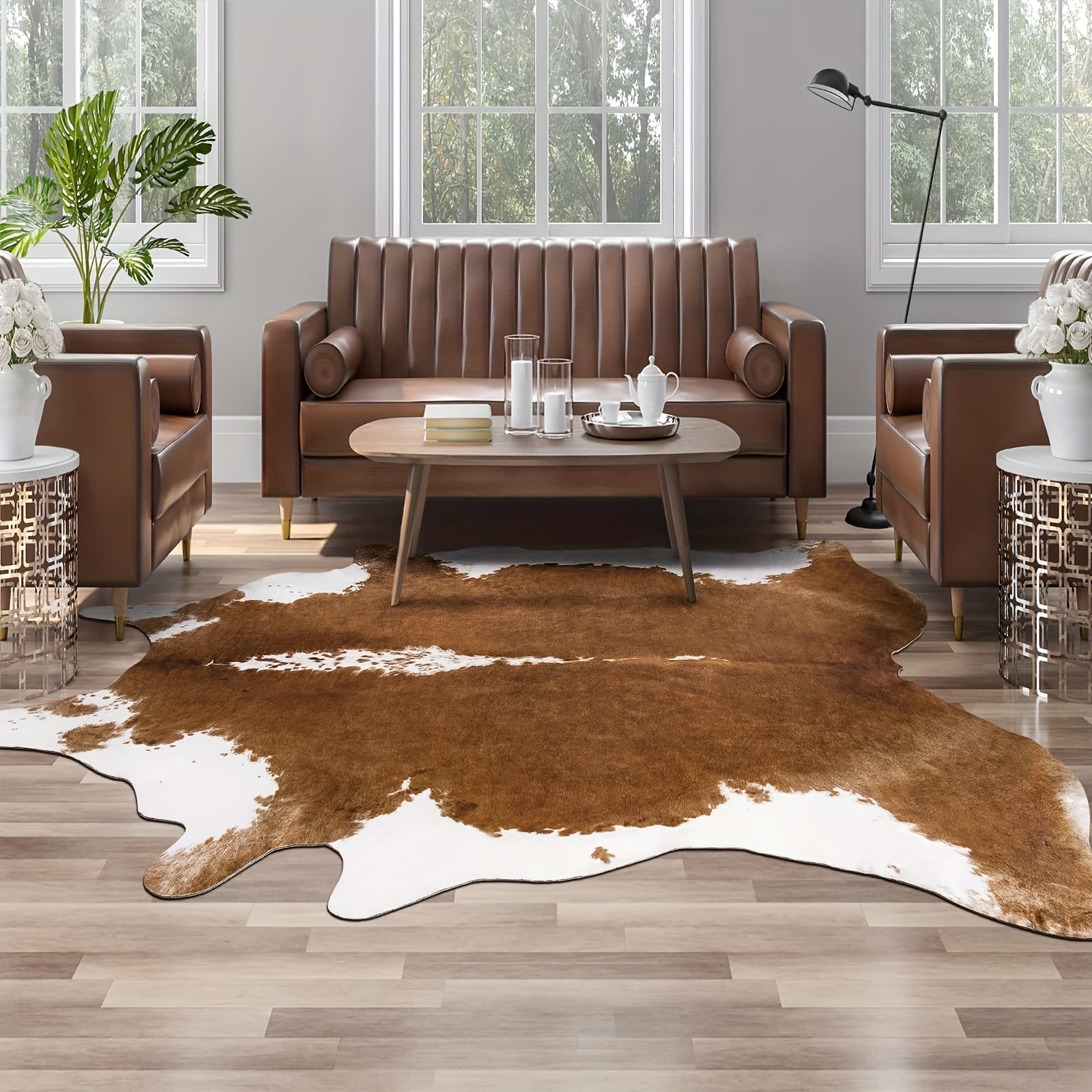 Large Faux Cowhide Rug 4.6x5.2ft Western Decor