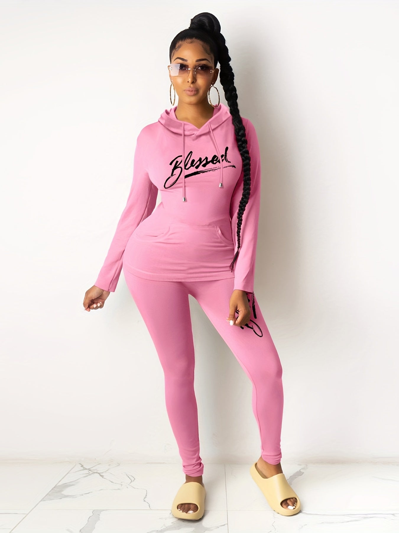 Blessed Print 2pc Set Hoodies & Skinny Pants