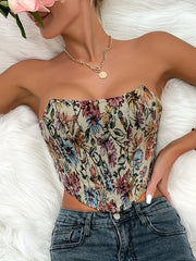 Floral Print Tie Back Tube Top Sexy Vintage Off Shoulder Sleeveless
