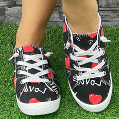 Fashionable Couple LOVE Red Heart Flat Skate Shoes