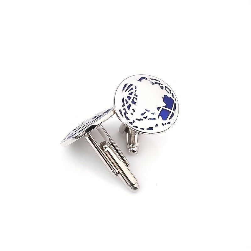 Round Earth Cufflinks Map Shape French Shirt Button Cuff Nails