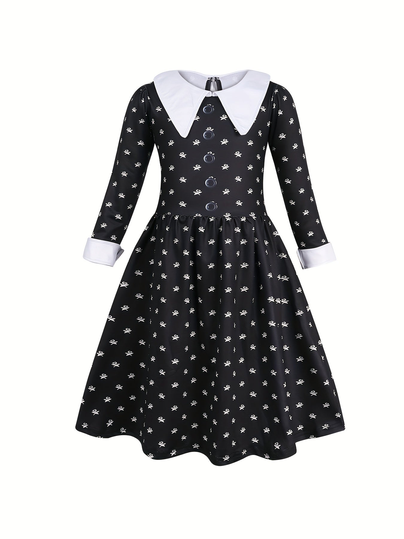 Girls Long Sleeve Button Casual Dress for Spring