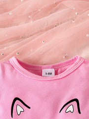 2pcs Baby Girls Cat Print T shirt & Pants Set