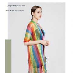 Rainbow Tassel Shawl Bikini Cover Up Sunproof Cape
