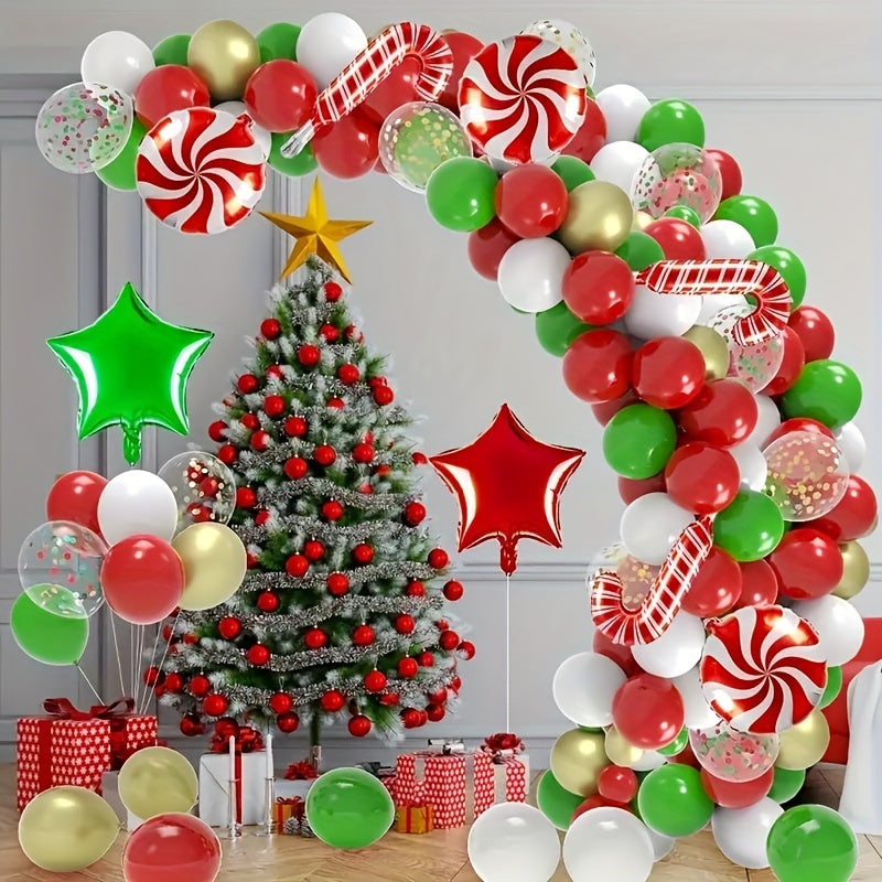 107pcs Christmas Balloons Garland Arch Kit - Red Green Golden Confetti Balloons