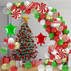 107pcs Christmas Balloons Garland Arch Kit - Red Green Golden Confetti Balloons