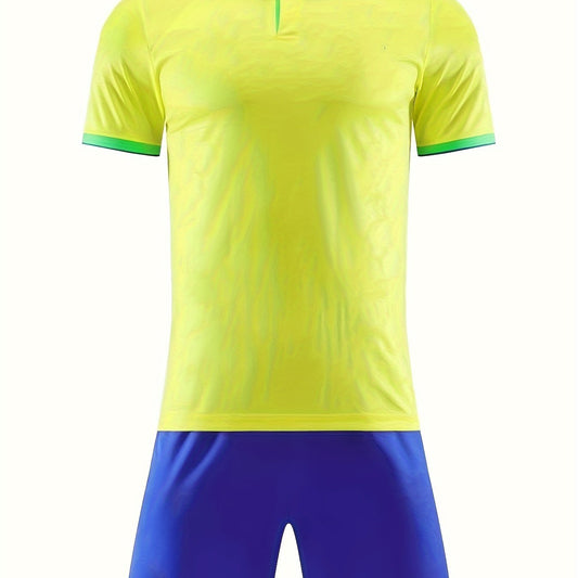 Boys Striped Soccer Jersey & Shorts Set, Quick Dry, Stretchy