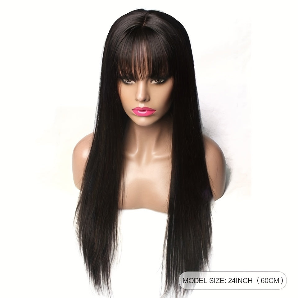 Long Straight Wig With Bangs 180 Density Non Lace Wig