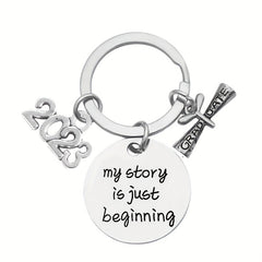 Boys Creative Pendant Keychain My Story Is Just Beginning Stainless Steel Gift