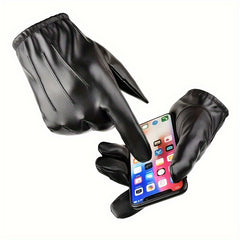 Men Leather Touchscreen Gloves Winter Driving Warm Wrist Gloves