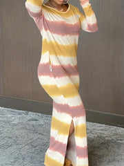 Tie Dye Stripe Print Maxi Dress
