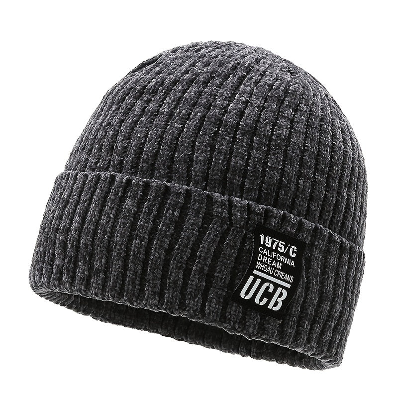 Men's Winter Plush Warm Knitting Hat Cold Proof Letter Hat