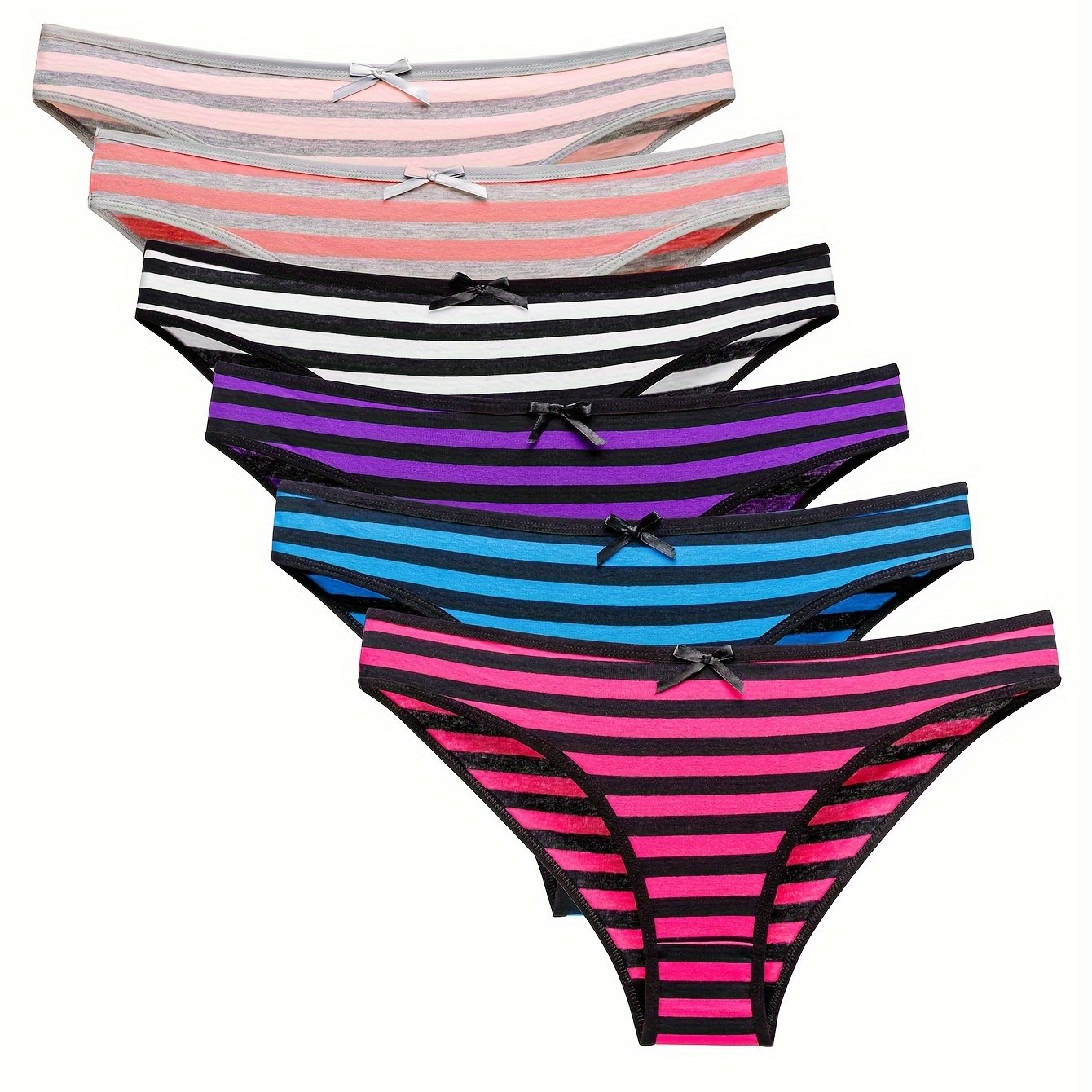 6 Pack Women's Plus Size Panties Set Strip Print Knot Front