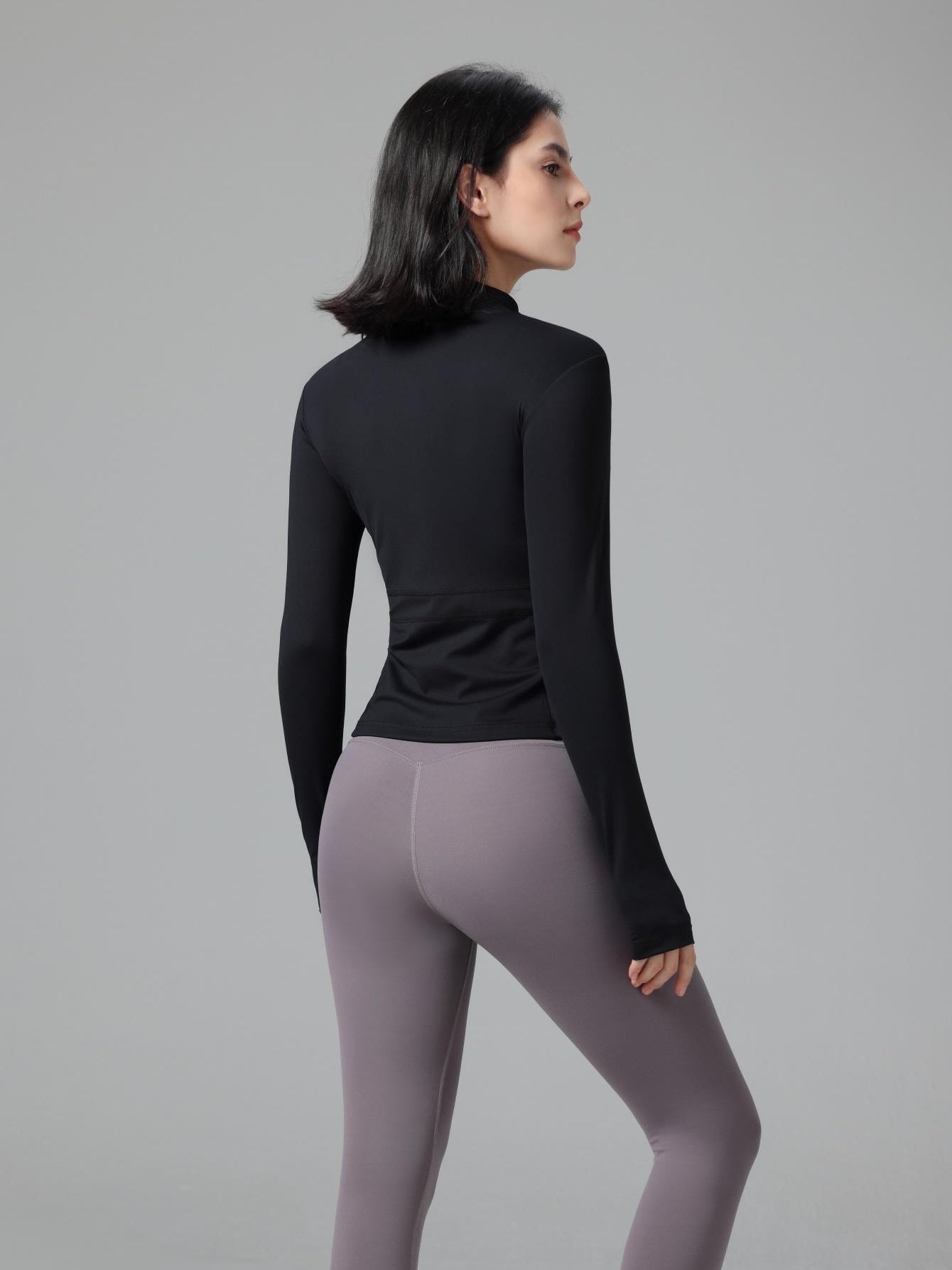 Solid Crew Neck Full Zipper Yoga Sports Jacket