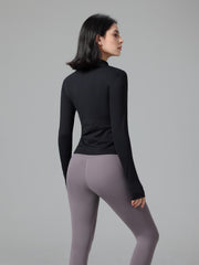 Solid Crew Neck Full Zipper Yoga Sports Jacket