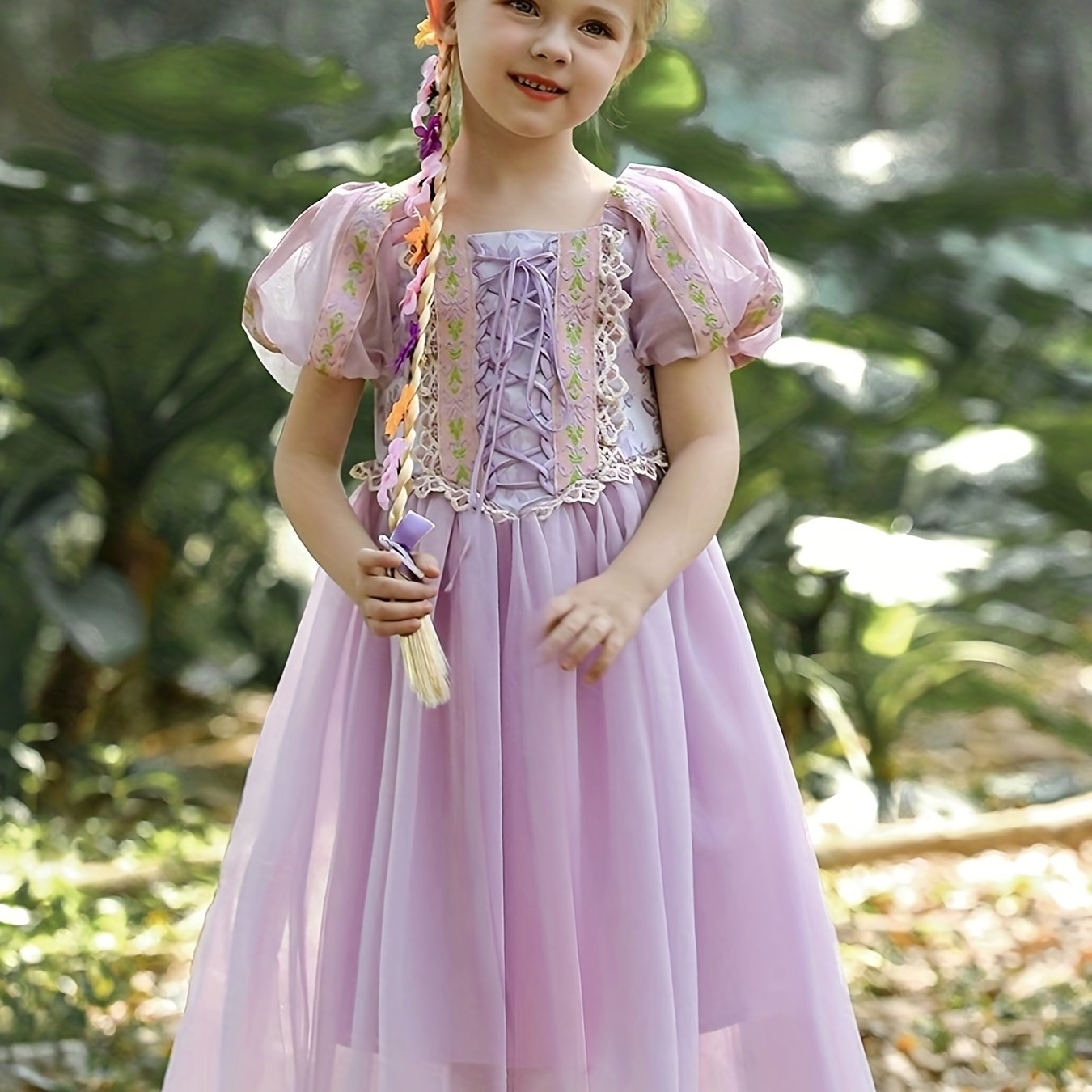 Girls Princess Costume Embroidered Puff Sleeve Dress Party Birthday Dress Up