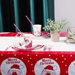 10pcs Christmas Paper Cup Plate Disposable Tableware Set Holiday Party Decor