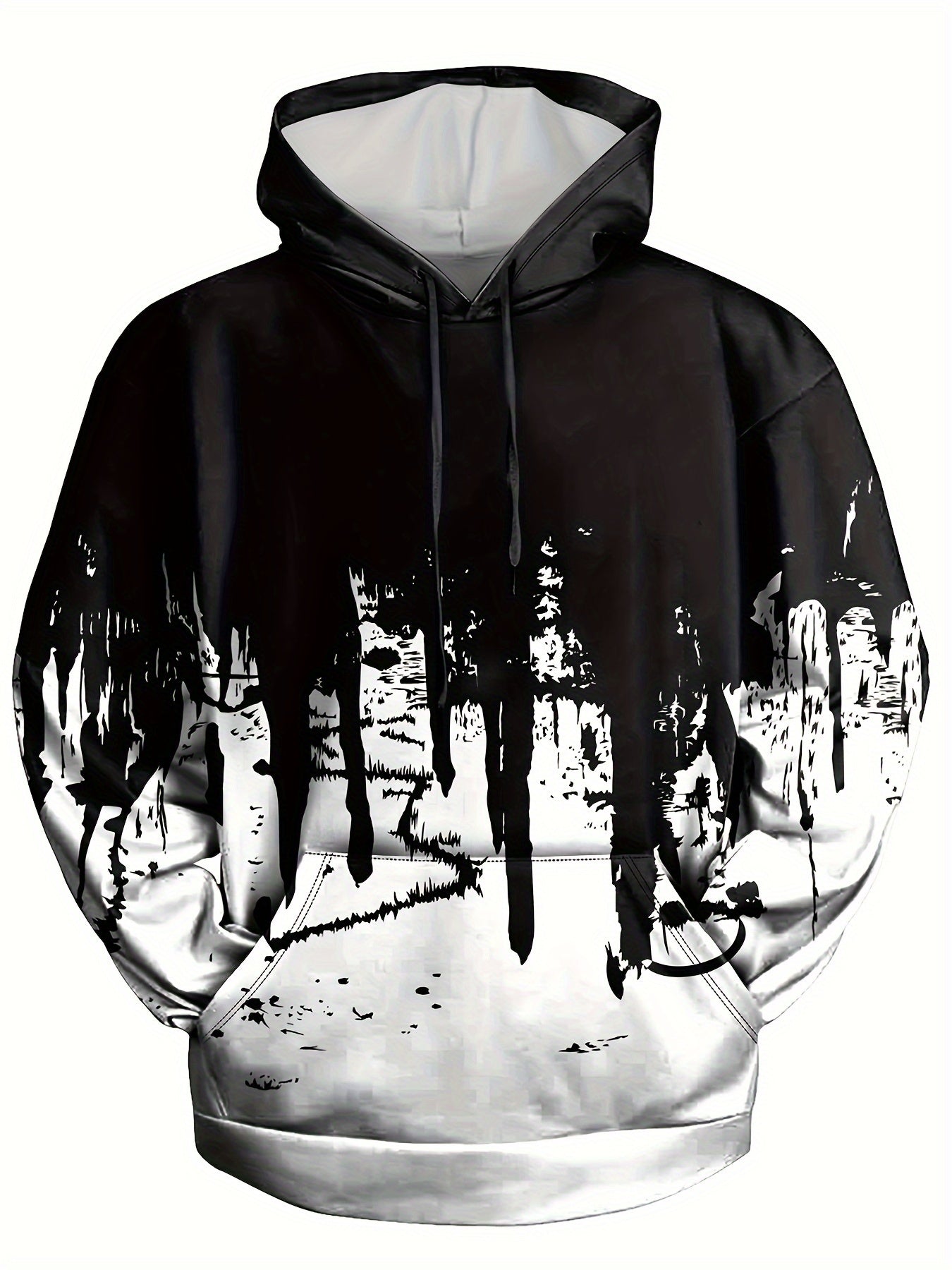 Graffiti Print Hoodies Men Graphic Hoodie Kangaroo Pocket Loose Pullover