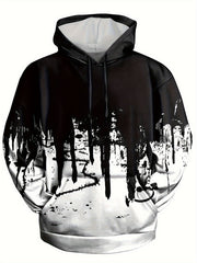 Graffiti Print Hoodies Men Graphic Hoodie Kangaroo Pocket Loose Pullover
