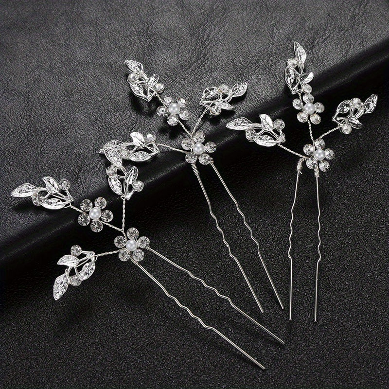 3pcs Rhinestone Leaf Hair Pin Wedding Head Jewelry