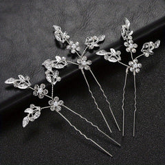 3pcs Rhinestone Leaf Hair Pin Wedding Head Jewelry