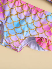 Kids' Summer Swimsuit Set Gradient Fish Scale Cami Top & Shorts Bikini Tankini