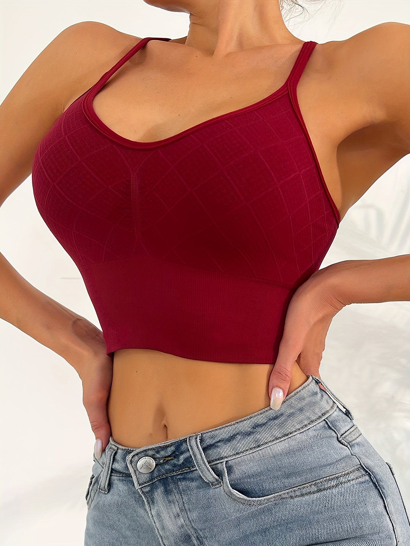 Argyle Solid Wireless Bra Comfy & Breathable Yoga Sports Bra Women's Lingerie