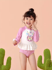 Girls Sweet HELLO Print Ruffle Trim Swimsuit