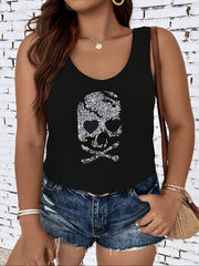 Gothic Skull Print Round Neck Tank Top