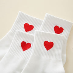 Red Heart Pattern Socks Elastic Ribbed Mid Tube Women's Stockings