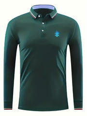 Skull Print Men's Lapel Polo Shirt Casual Button Up Long Sleeve Top