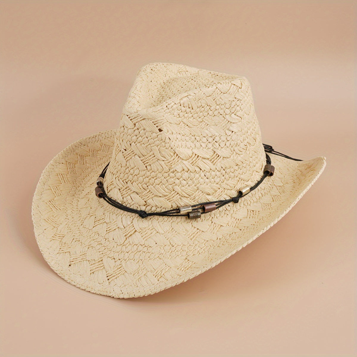 Beige Western Cowboy Hat Wide Brim Straw Sun Hats Outdoor Travel Beach Cap