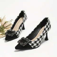 High Heels Houndstooth Pointed Toe Slip On Stiletto Heels