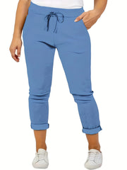 Solid Casual Drawstring Waist Pants