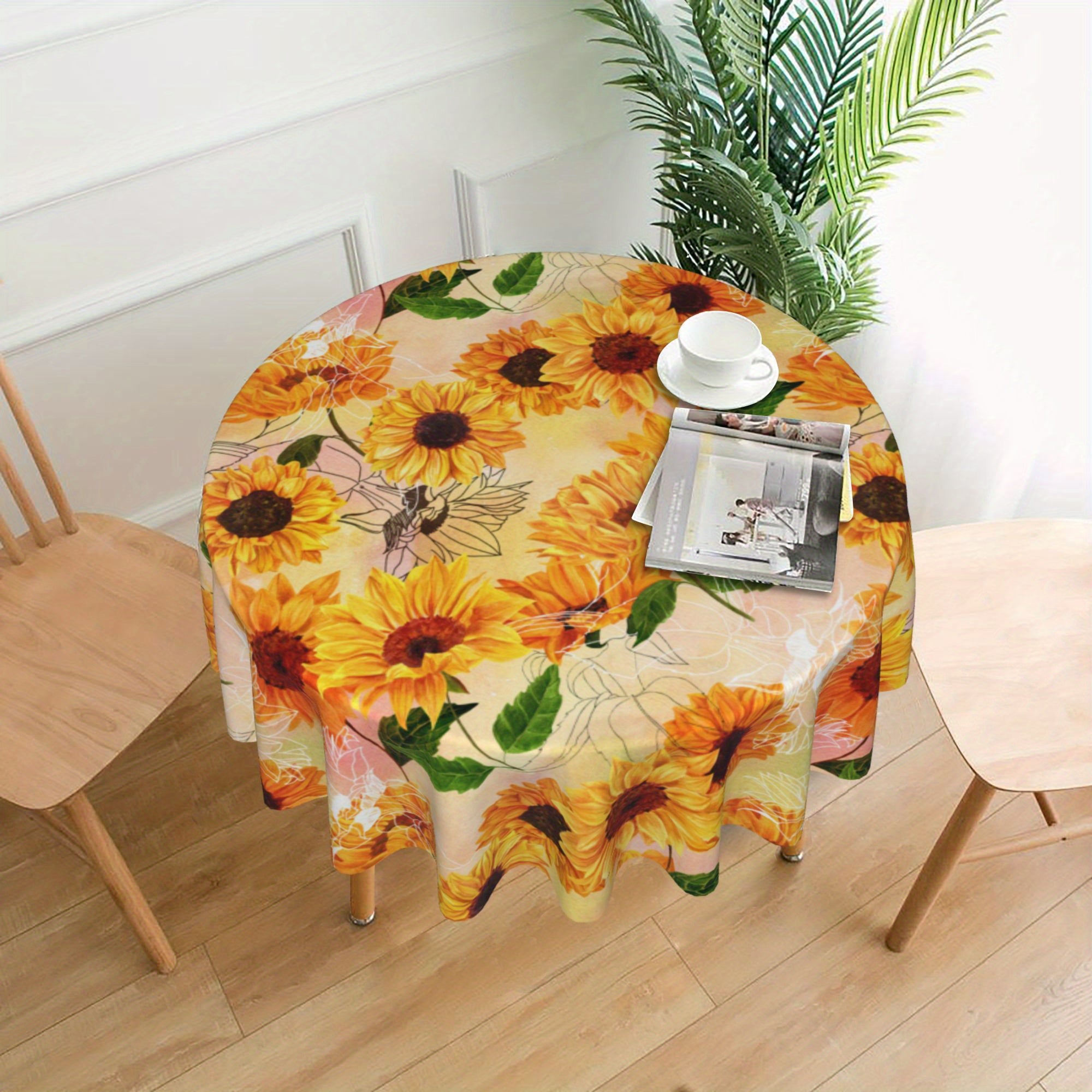 Vintage Bohemian Style Sunflower Tablecloth 60 Inch