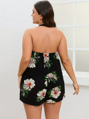 Women's Plus Tropical Print Halter Neck Top & Shorts Outfits Set
