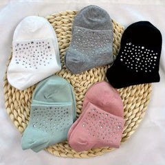 5 Pairs Rhinestone Decor Crew Socks for Women