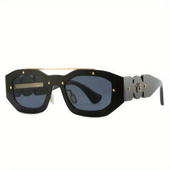 Small Frame Men's Sunglasses with Lion Head Decor