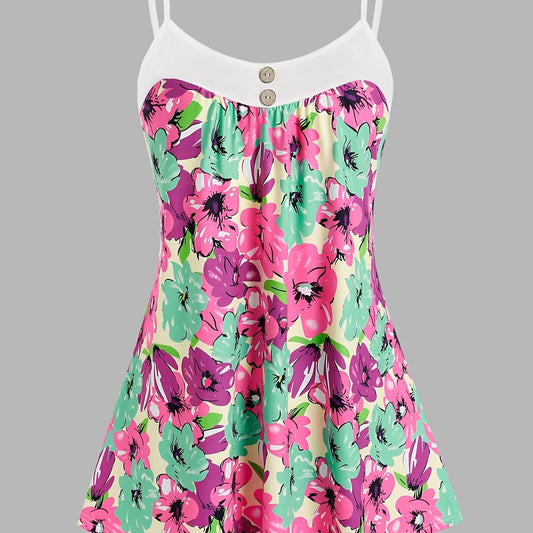 Flower Pattern Cami Top High Stretch Casual Cami Top