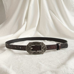 Vintage Carved Buckle PU Belt Flower Pattern Embossed Belt For Women
