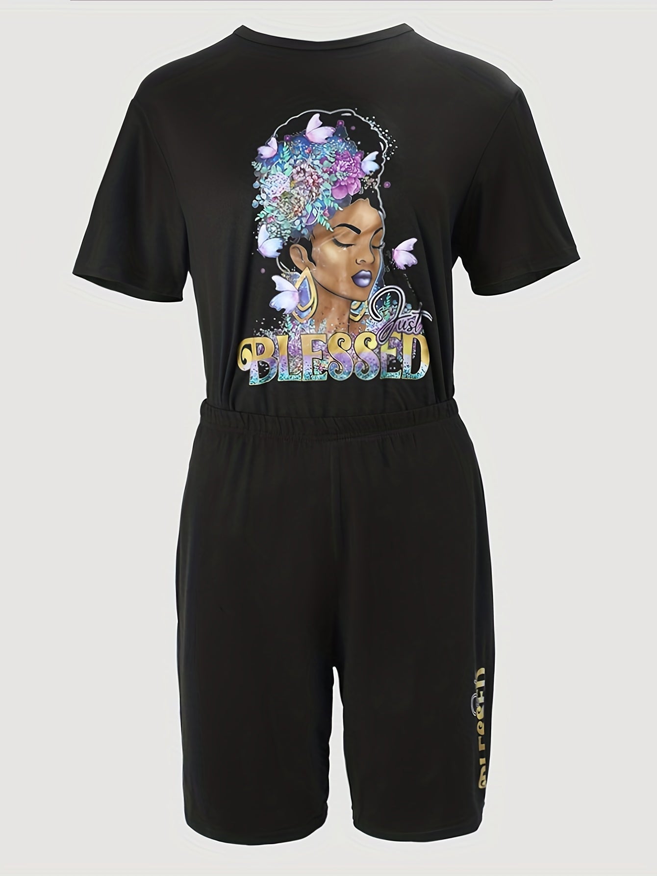 Casual Two Piece Set Crew Neck Tee & Slim Shorts