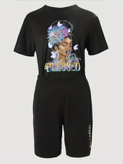 Casual Two Piece Set Crew Neck Tee & Slim Shorts
